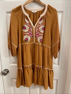 entro Rust Tiered Dress with Pink Trim Large